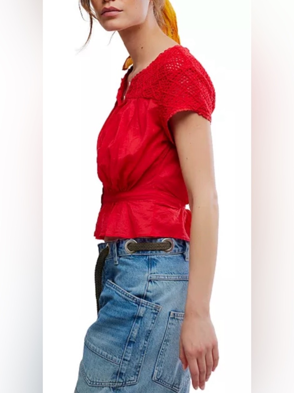 Gemma Embroidered Boat Neck Top NWOT high risk red - Picture 5 of 7